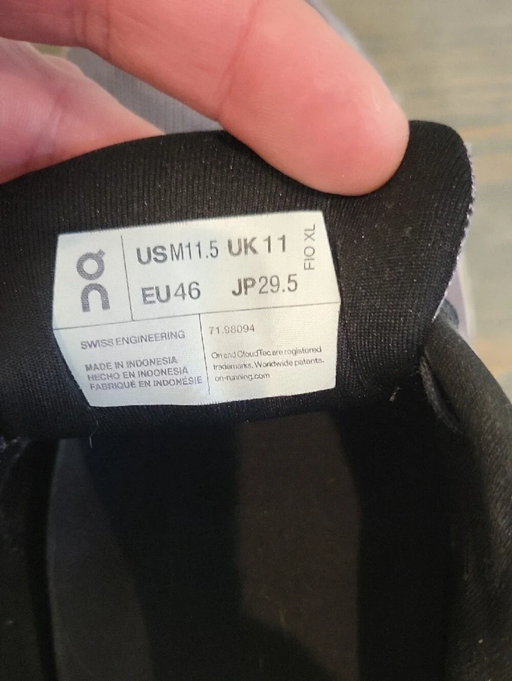 On Running Black and White Men's Running Shoe (Size US 11.5)